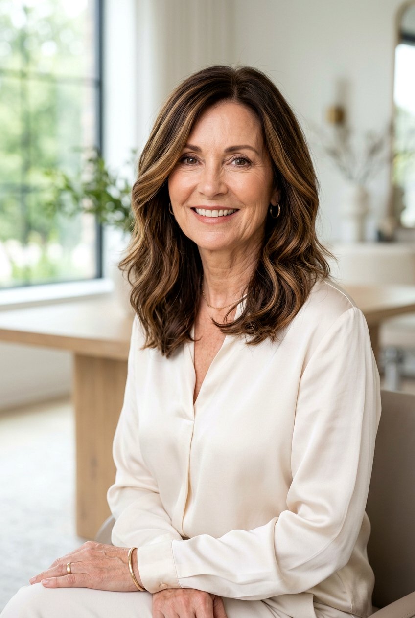 Caramel Balayage - 20 dimensional brunette for women over 60 - 20 dimensional brunette for women over 60