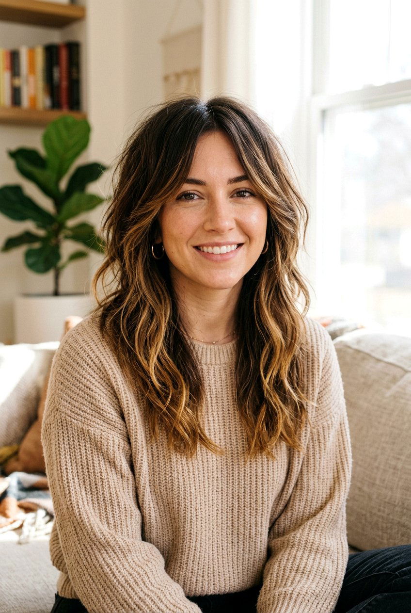 Caramel Balayage Brunette Shag - 20 brunette shag hair color ideas - 20 brunette shag hair color ideas