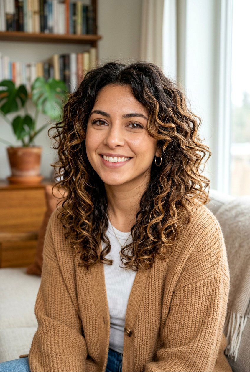 Caramel Balayage Curly Shag - 20 hair color ideas for curly shags - 20 hair color ideas for curly shags