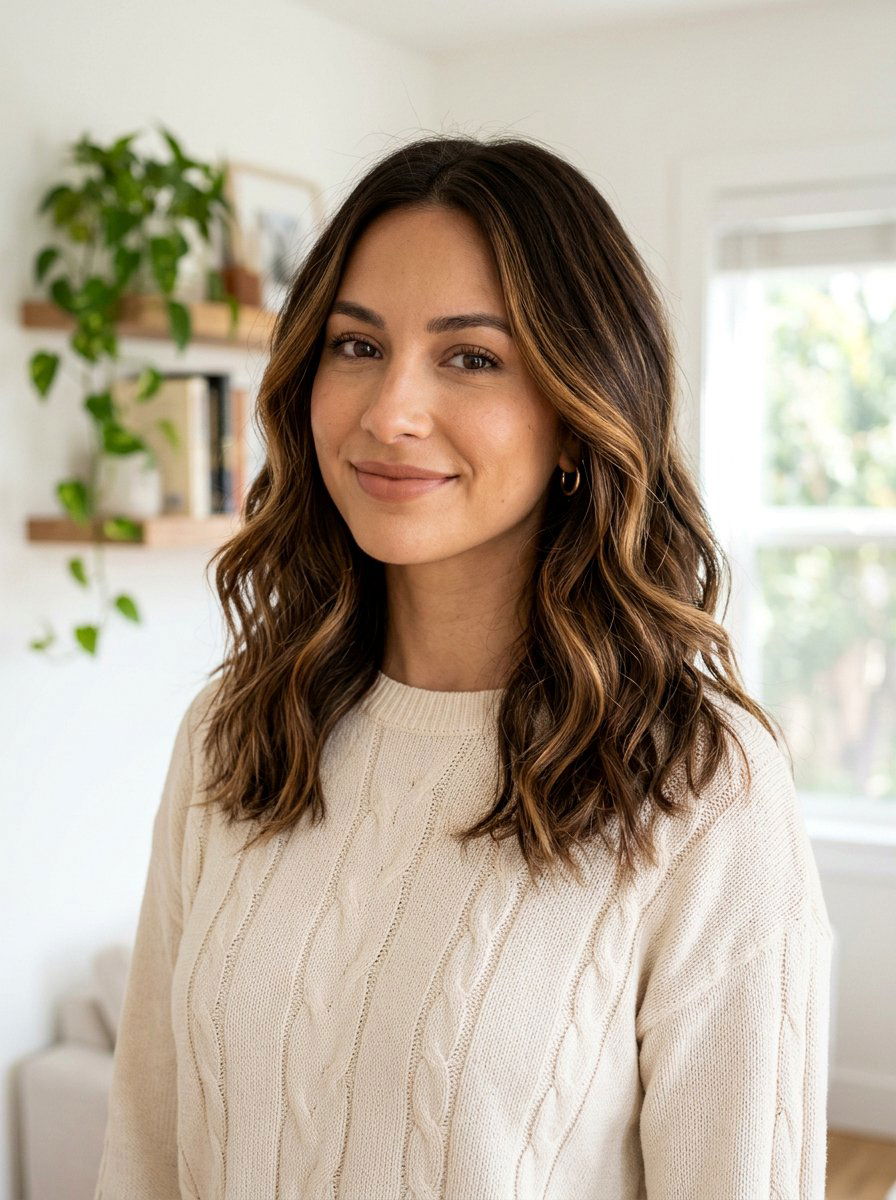 Caramel Balayage Lob - 20 dimensional brunette for shoulder length hair - 20 dimensional brunette for shoulder length hair