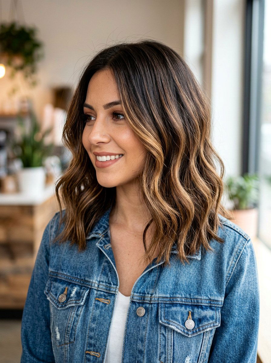 Caramel Balayage On Brunette Lob Haircut - 20 warm caramel balayage for brunettes - 20 warm caramel balayage for brunettes