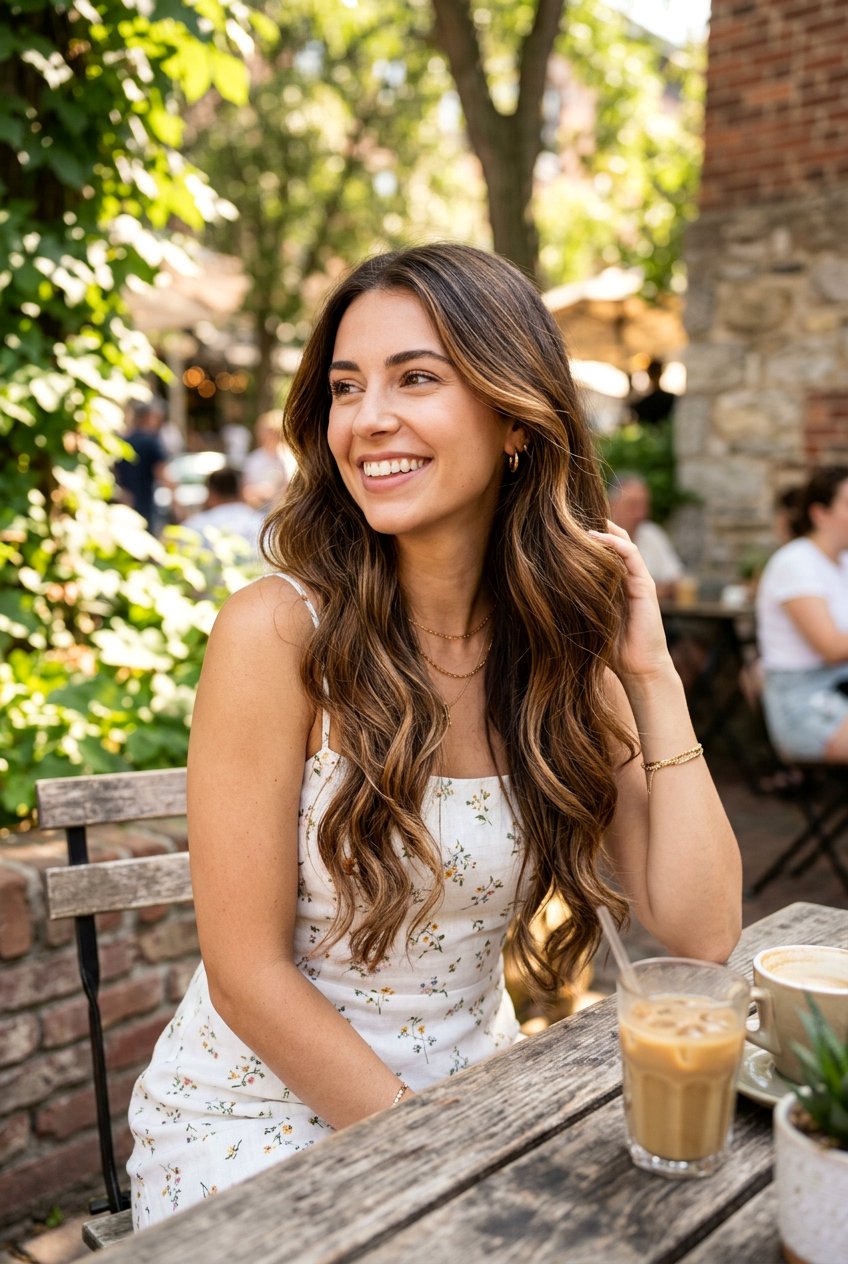 Caramel Balayage On Long Brunette Hair - 20 natural looking brunette refresh - 20 natural looking brunette refresh