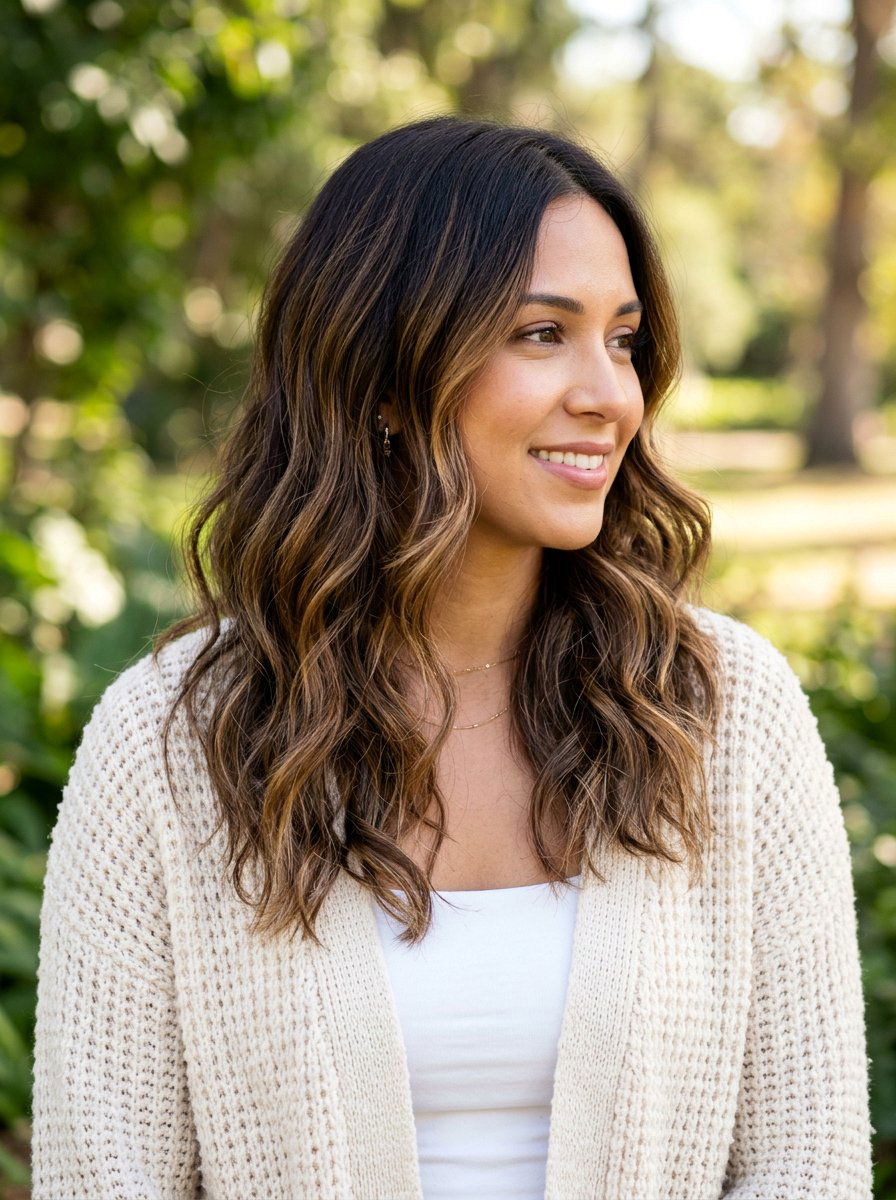 Caramel Balayage On Wavy Brunette Hair - 20 warm caramel balayage for brunettes - 20 warm caramel balayage for brunettes