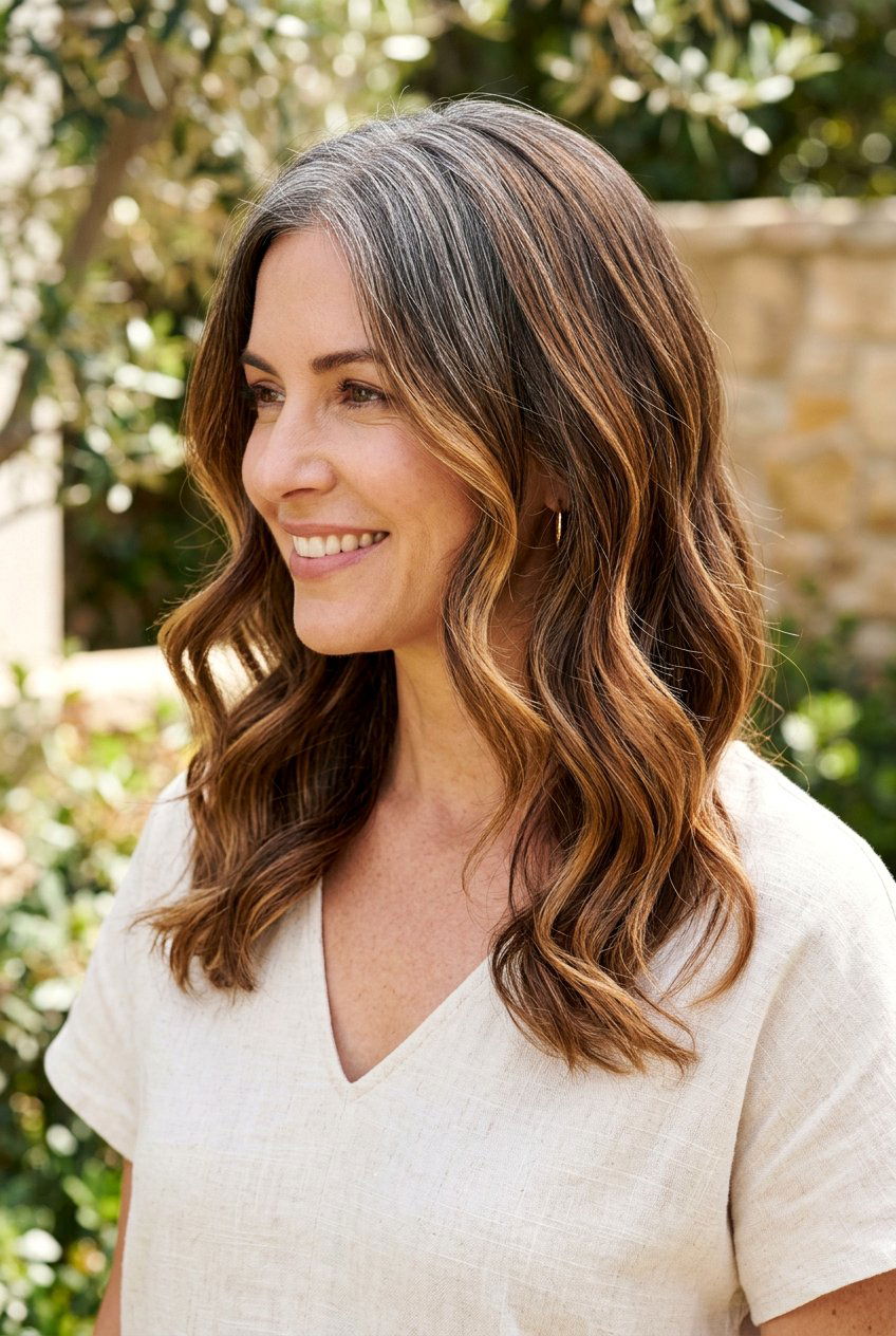 Caramel Balayage with Gray Root Blend - 20 balayage for gray blending - 20 balayage for gray blending
