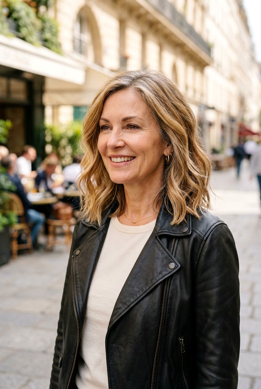 Caramel Blonde And Gray Textured Lob - 20 blonde gray blend for mature women - 20 blonde gray blend for mature women