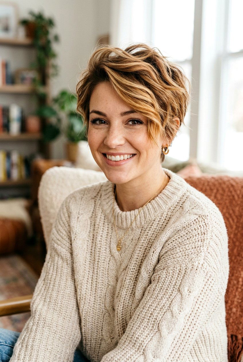 Caramel Blonde Balayage Messy Pixie - 20 blonde balayage for pixie haircut - 20 blonde balayage for pixie haircut