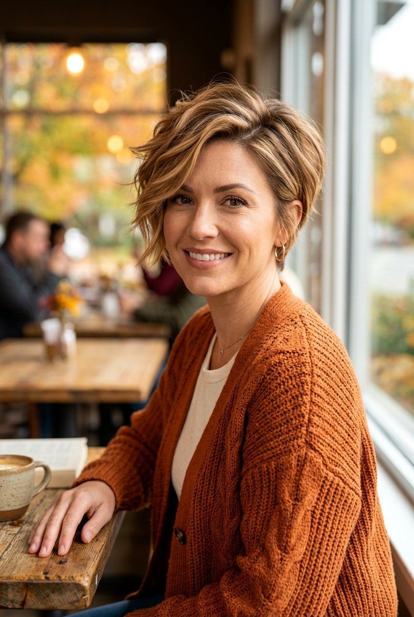 Caramel Blonde Balayage Side Part Pixie - 20 blonde balayage for pixie haircut - 20 blonde balayage for pixie haircut