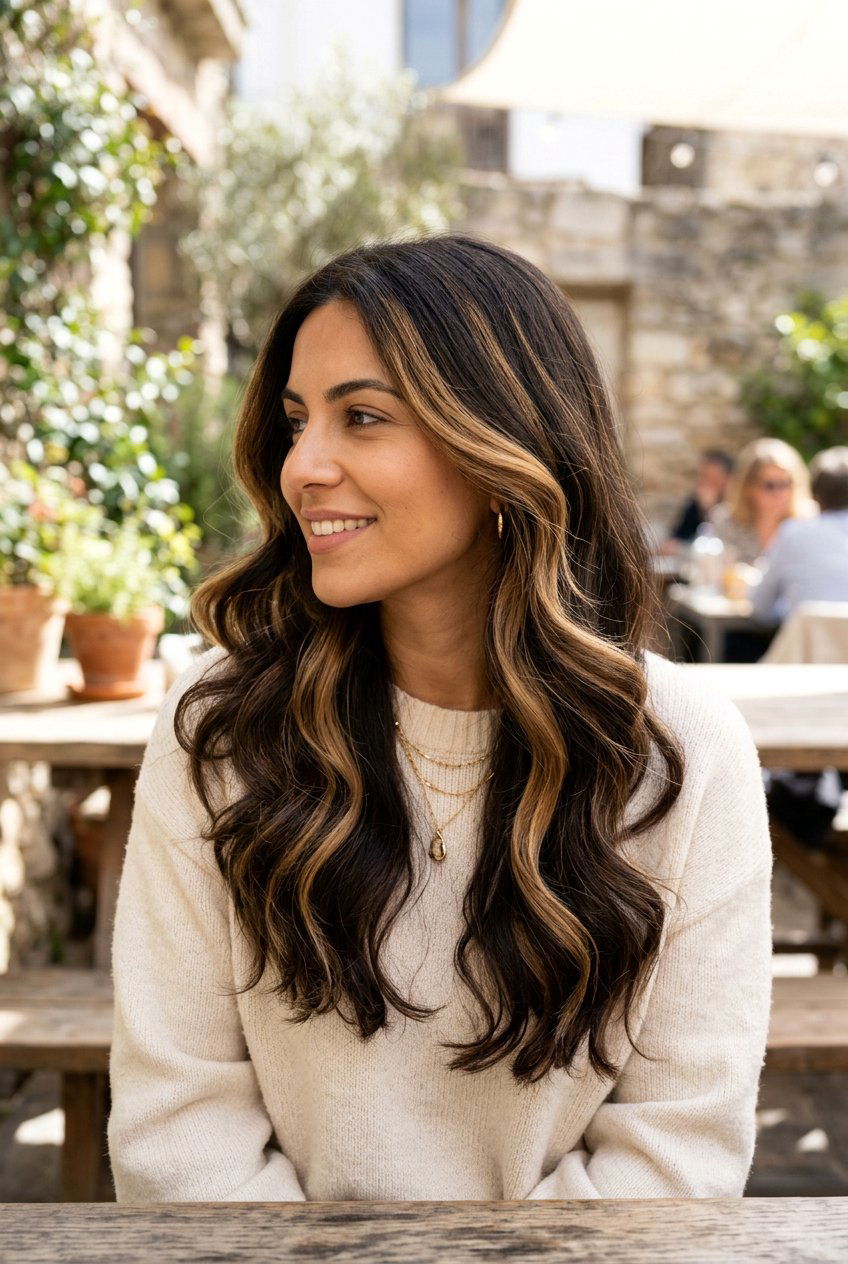 Caramel Blonde Ribbon Highlights on Dark Brown Hair - 20 brunette ribbon highlights - 20 brunette ribbon highlights