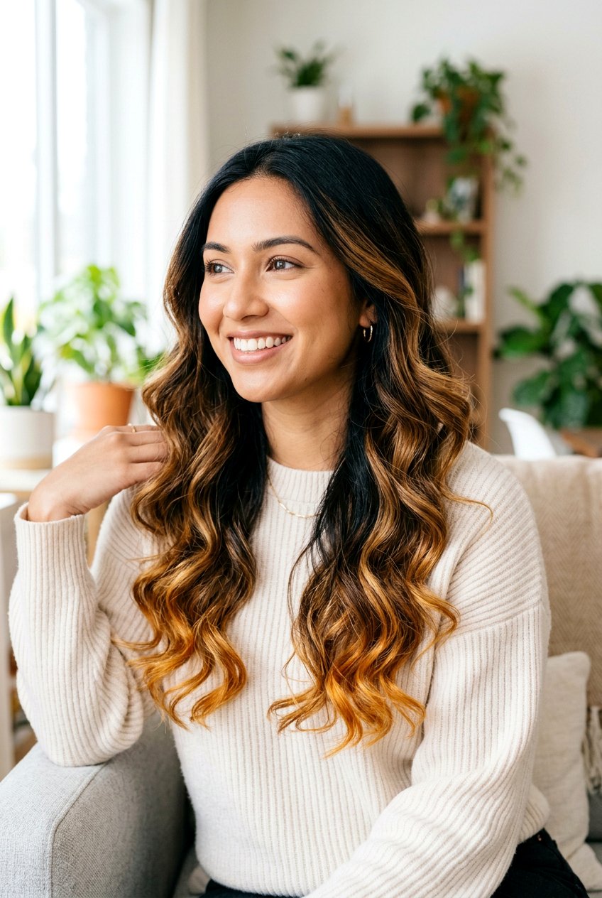 Caramel Brown Balayage On Black Hair - 20 glossy brown black balayage - 20 glossy brown black balayage