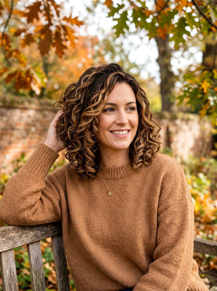 Caramel Dimensional Balayage Layered Curly Bob - 20 dimensional balayage for curly bob - 20 dimensional balayage for curly bob