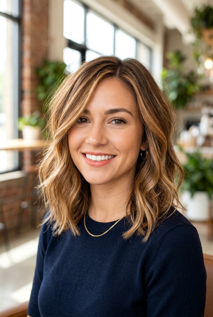 Caramel Face Framing Lob - 20 caramel face framing highlights on brunette hair - 20 caramel face framing highlights on brunette hair