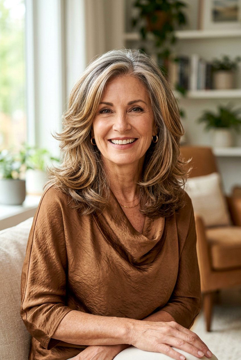 Caramel Gray Blending - 20 gray blending highlights for women over 60 - 20 gray blending highlights for women over 60