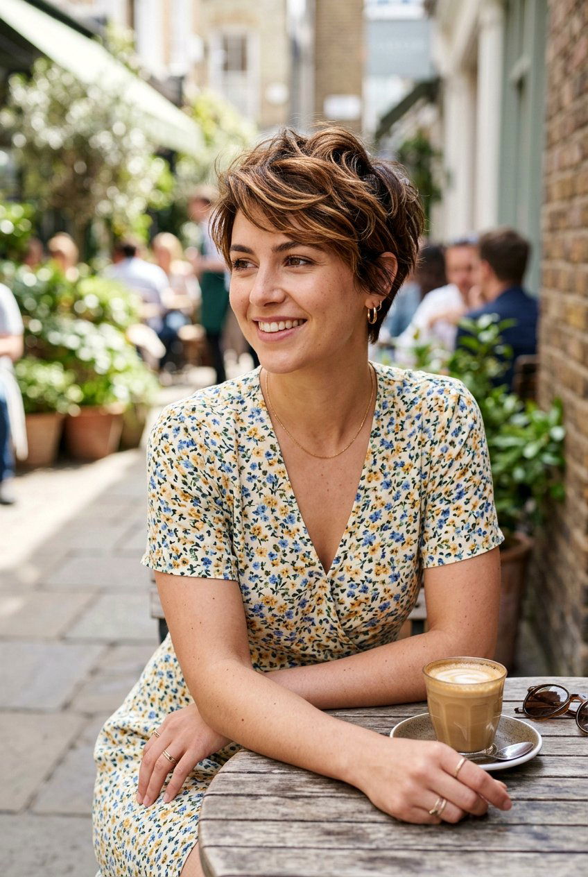 Caramel Highlight Brown Pixie - 20 brunette pixie hair color ideas - 20 brunette pixie hair color ideas