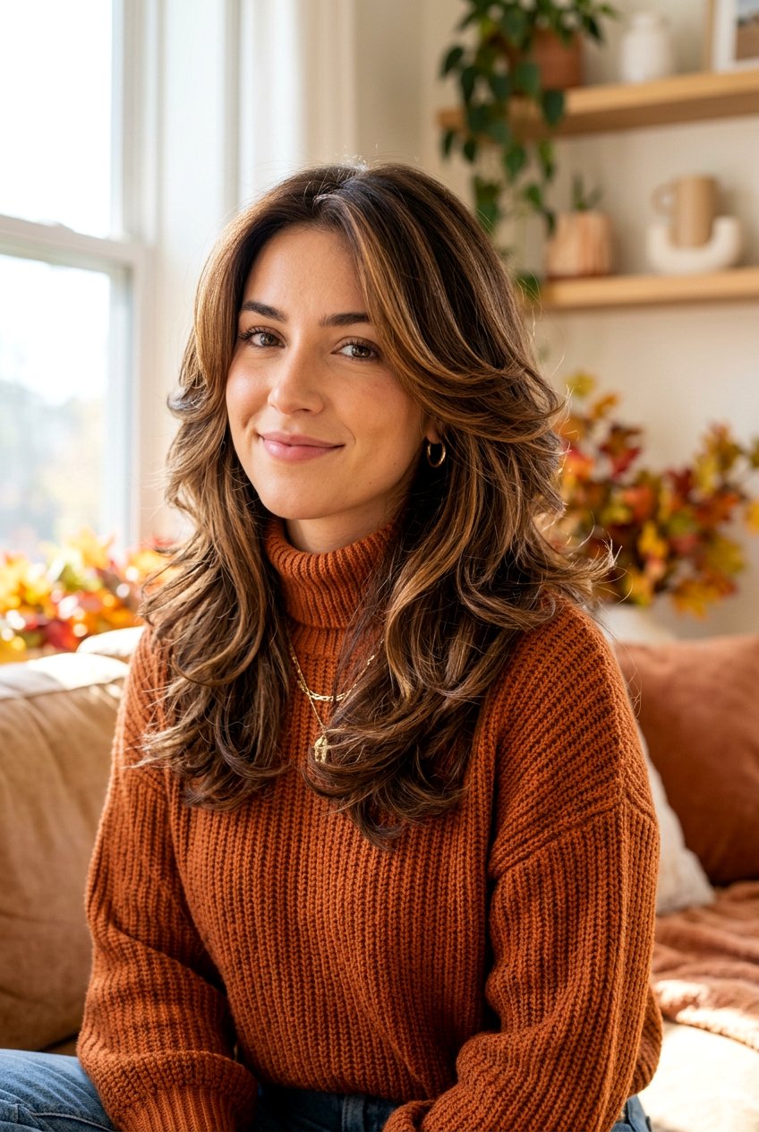 Caramel Highlight Brunette Butterfly Haircut - 20 brunette butterfly haircut color ideas - 20 brunette butterfly haircut color ideas