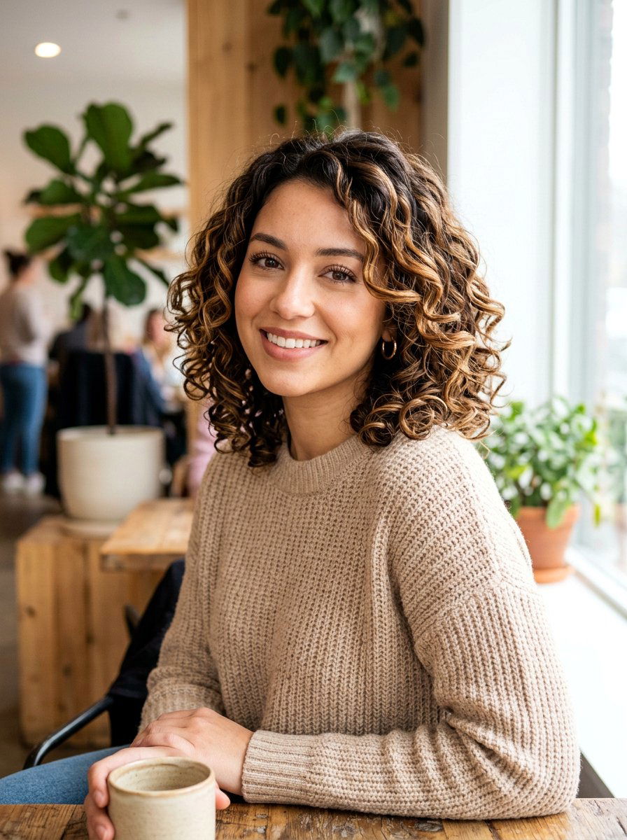 Caramel Highlight Curly Bob - 20 curly bob hair color ideas - 20 curly bob hair color ideas