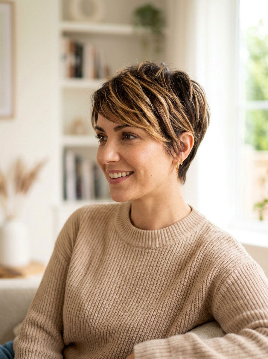 Caramel Highlight Pixie Cut - 20 salon color ideas for pixie cuts - 20 salon color ideas for pixie cuts