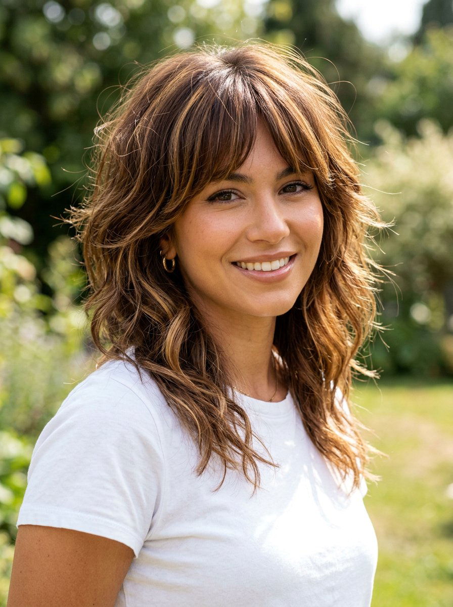 Caramel Highlight Shag Haircut - 20 shag hair color ideas for brunettes - 20 shag hair color ideas for brunettes