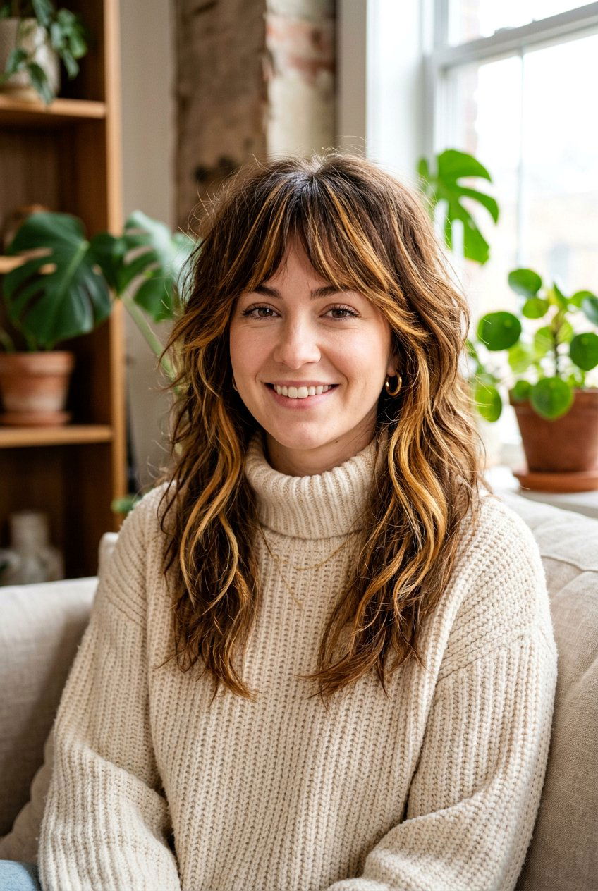 Caramel Highlight Wolf Cut Brunette - 20 brunette wolf cut color ideas - 20 brunette wolf cut color ideas