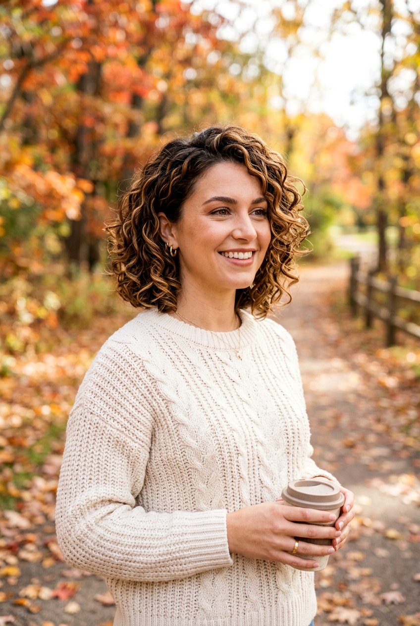 Caramel Highlights Curly Bob - 20 brunette curly bob color ideas - 20 brunette curly bob color ideas