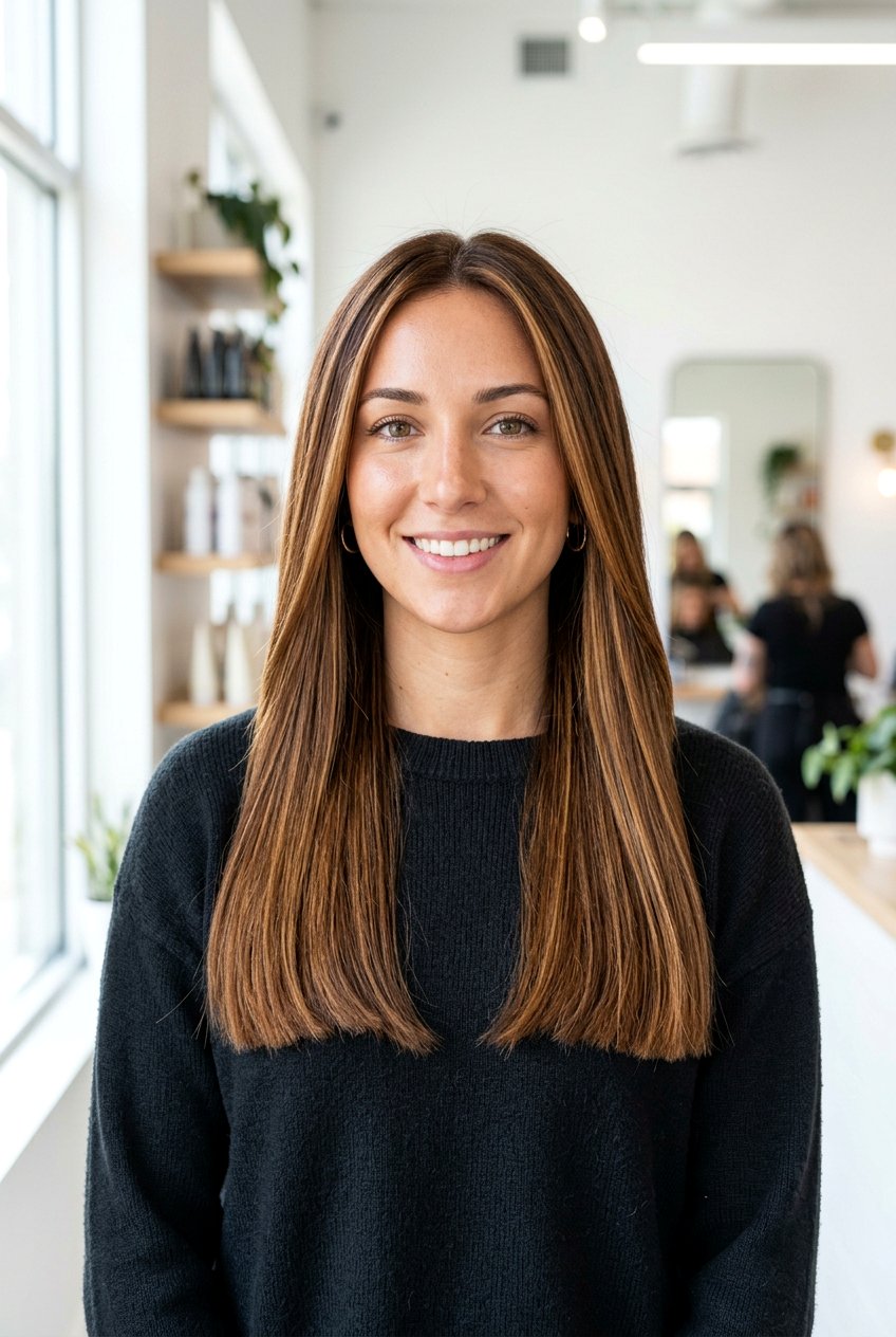 Caramel Highlights Long Blunt Cut - 20 blunt cut long hair - 20 blunt cut long hair