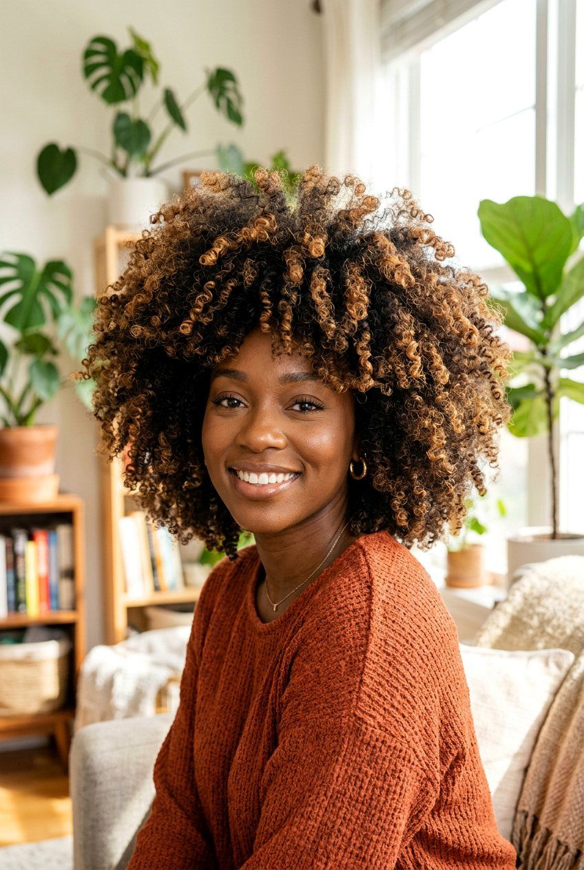 Caramel Highlights Natural Curls - 20 black hairstyles with color - 20 black hairstyles with color