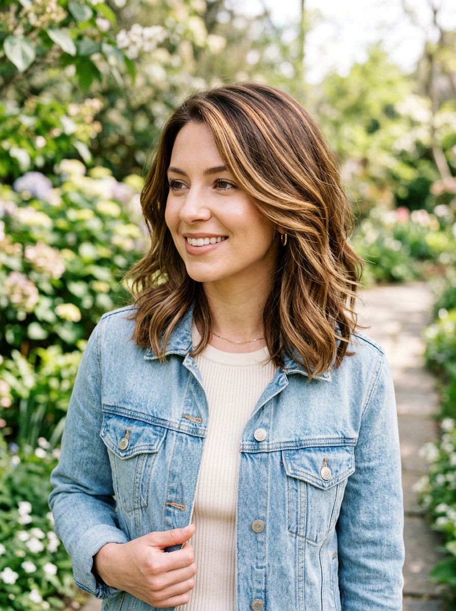 Caramel Highlights On Layered Lob - 20 salon color ideas for layered lobs - 20 salon color ideas for layered lobs