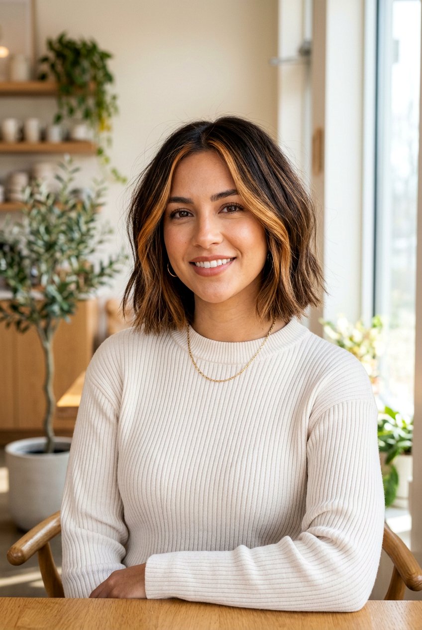 Caramel Highlights on Brown Bob - 20 warm caramel highlights on brown hair - 20 warm caramel highlights on brown hair