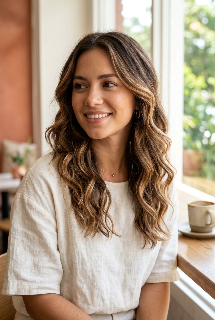 Caramel Latte Highlights on Wavy Hair - 20 caramel latte hair color - 20 caramel latte hair color