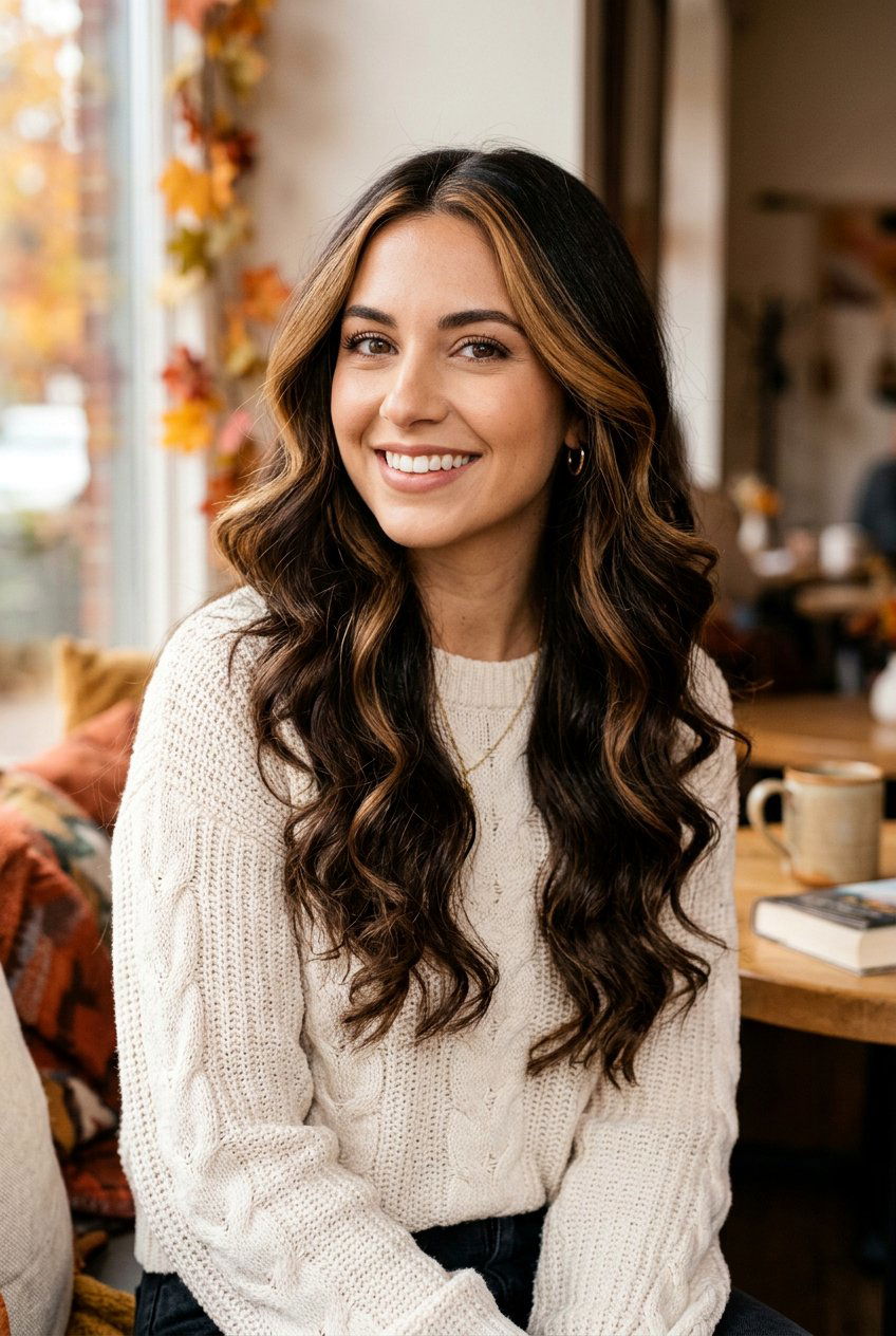 Caramel Money Piece On Dark Brunette Hair - 20 subtle money piece ideas - 20 subtle money piece ideas