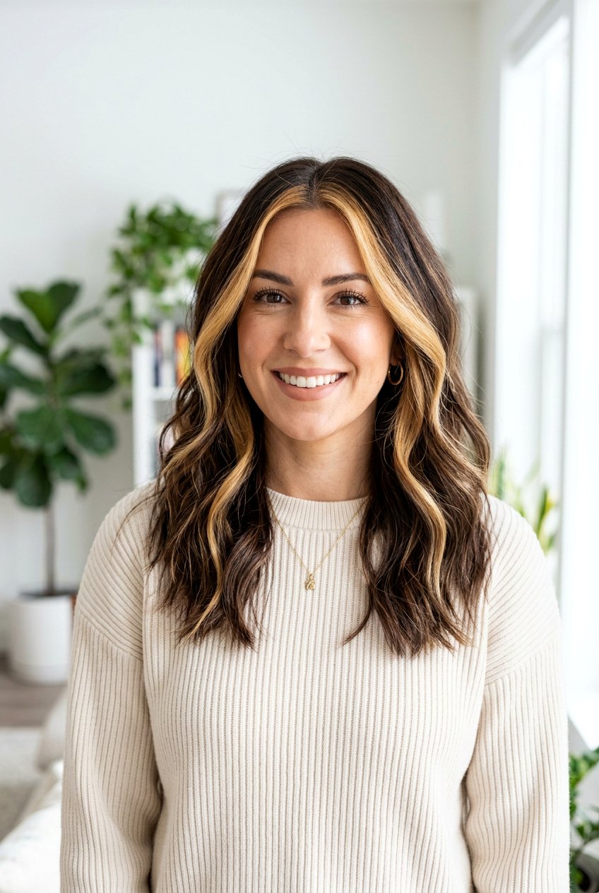 Caramel Money Piece on Brunette Hair with Highlights - 20 brunette hair with caramel money piece - 20 brunette hair with caramel money piece