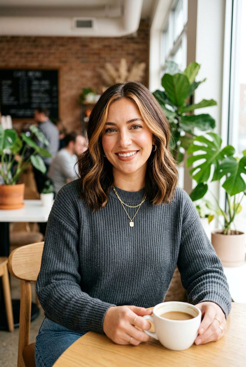 Caramel Money Piece on Brunette Lob - 20 brunette hair with caramel money piece - 20 brunette hair with caramel money piece