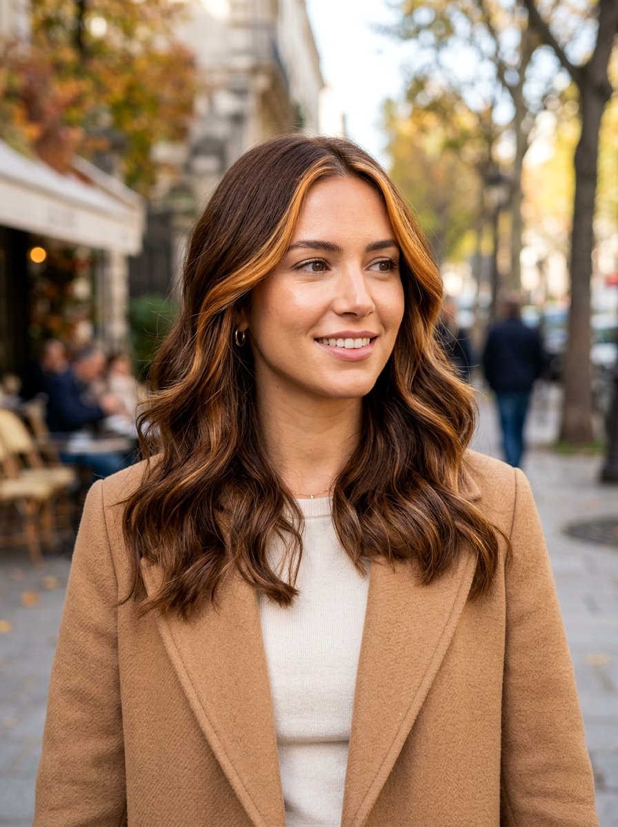 Caramel Money Piece on Chestnut Brown Hair - 20 pumpkin spice money piece hair - 20 pumpkin spice money piece hair