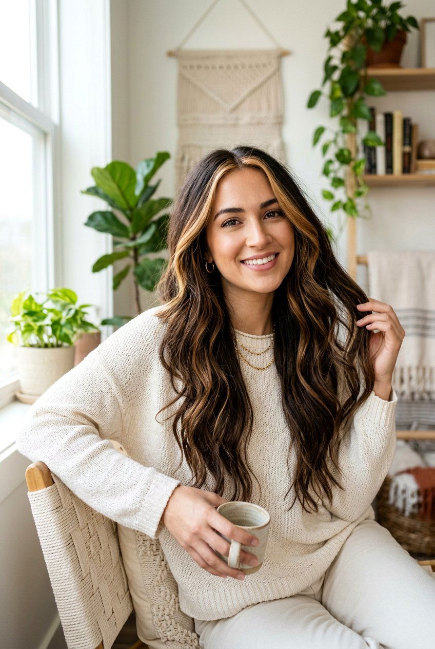 Caramel Money Piece with Balayage on Brown Hair - 20 brunette hair with caramel money piece - 20 brunette hair with caramel money piece