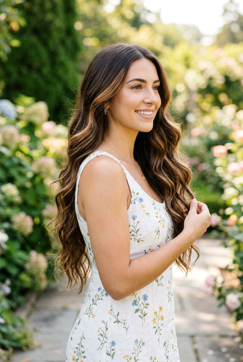 Caramel Ribbon Balayage For Long Brunette Hair - 20 brunette ribbons for long layered hair - 20 brunette ribbons for long layered hair