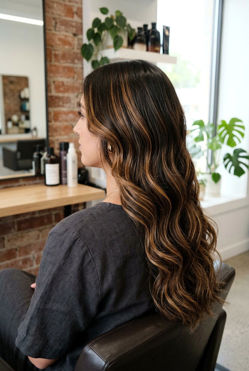 Caramel Ribbon Balayage on Dark Brown Hair - 20 caramel ribbon balayage - 20 caramel ribbon balayage