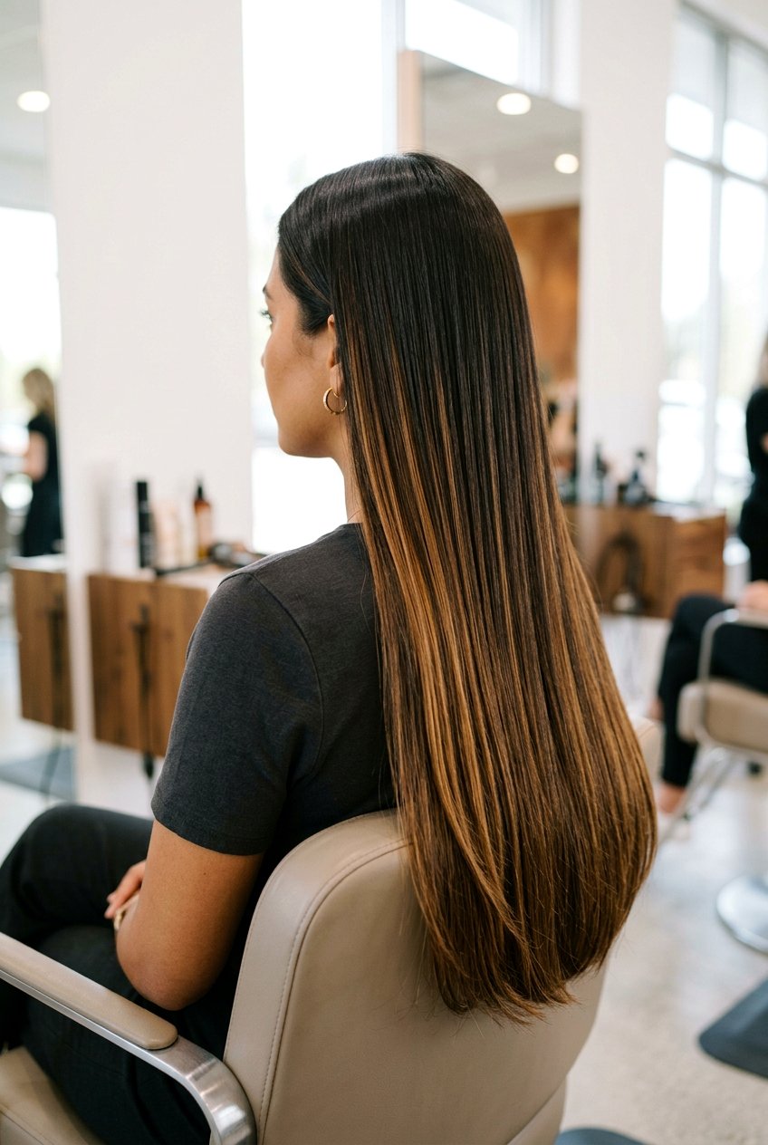 Caramel Ribbon Balayage on Long Straight Hair - 20 caramel ribbon balayage - 20 caramel ribbon balayage