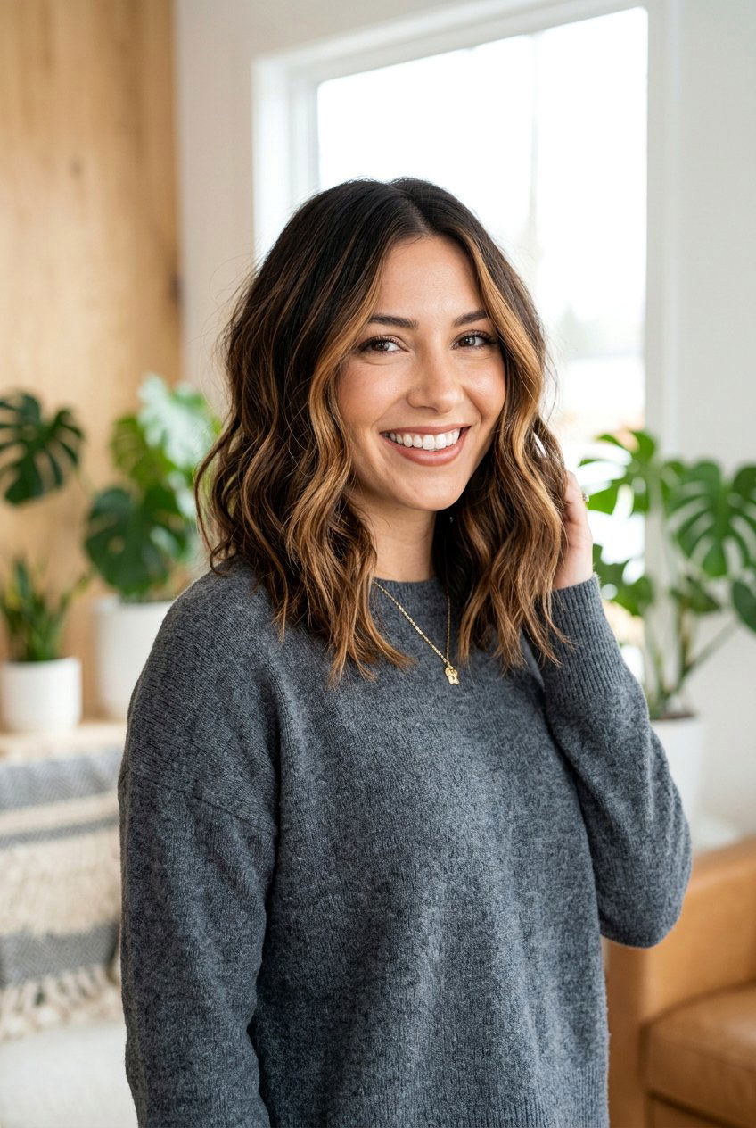 Caramel Ribbon Balayage on Shoulder Length Hair - 20 caramel ribbon balayage - 20 caramel ribbon balayage