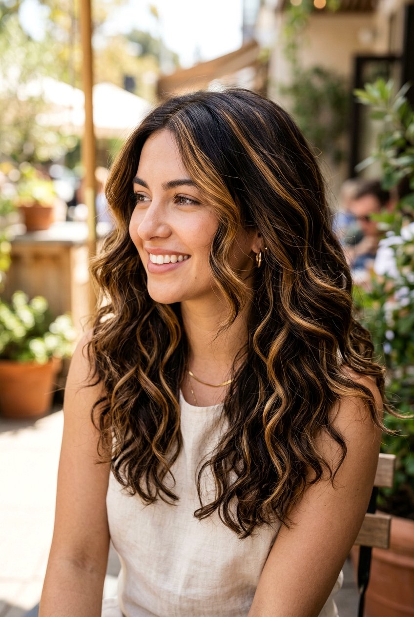 Caramel Ribbon Highlights Brunette - 20 low maintenance brunette with gray coverage - 20 low maintenance brunette with gray coverage