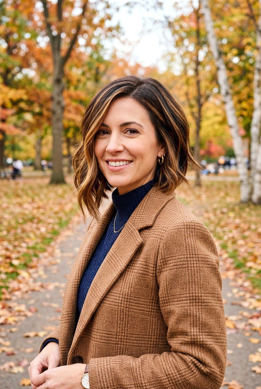 Caramel Ribbon Highlights On Angled Bob - 20 autumn caramel ribbons hair - 20 autumn caramel ribbons hair