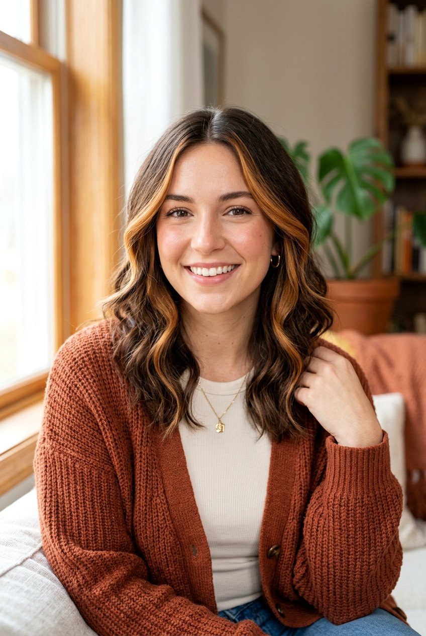 Caramel Ribbon Highlights On Face Framing Layers - 20 autumn caramel ribbons hair - 20 autumn caramel ribbons hair