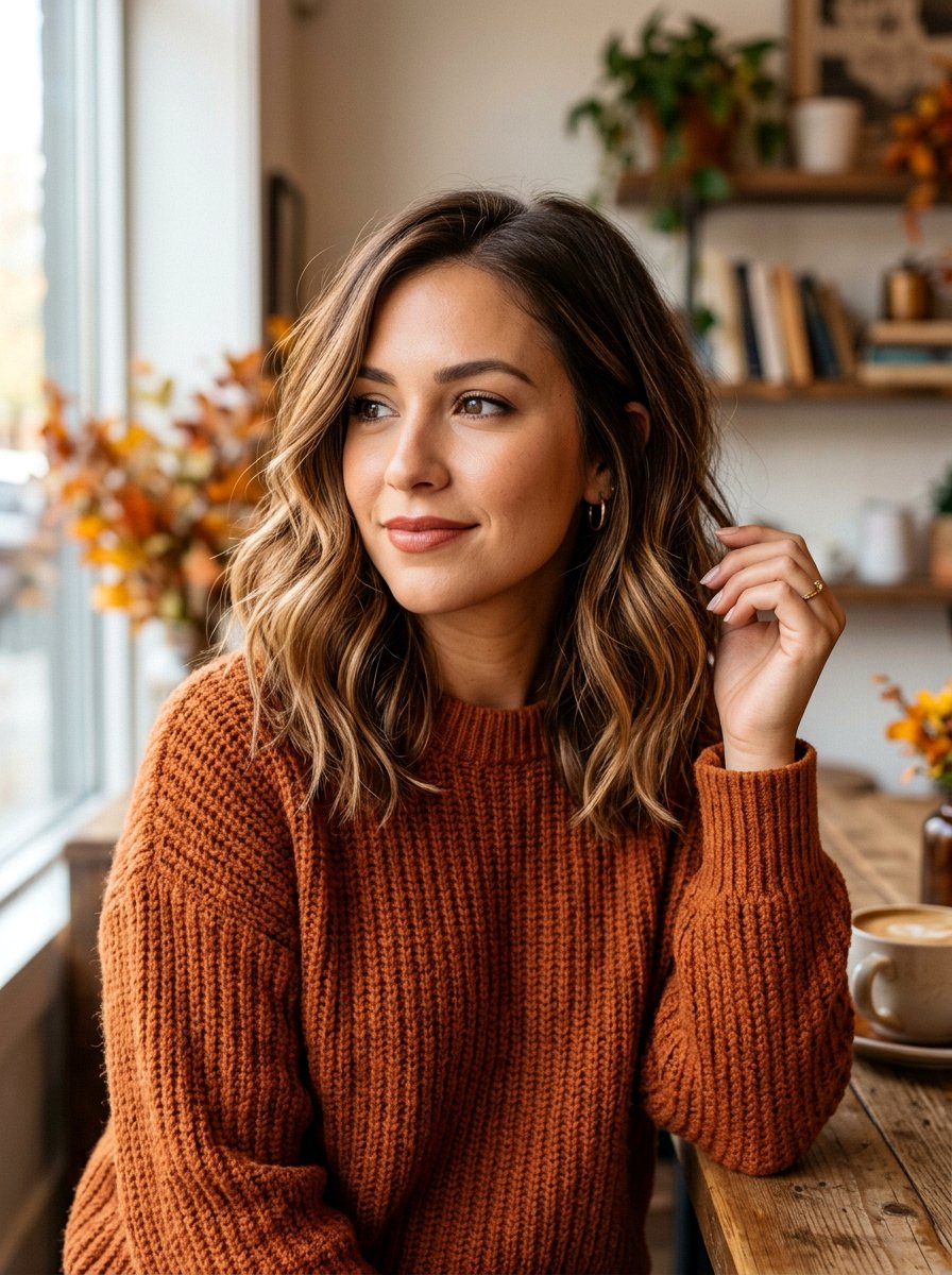 Caramel Ribbon Highlights On Medium Brown Lob - 20 ribbon highlights for medium brown hair - 20 ribbon highlights for medium brown hair