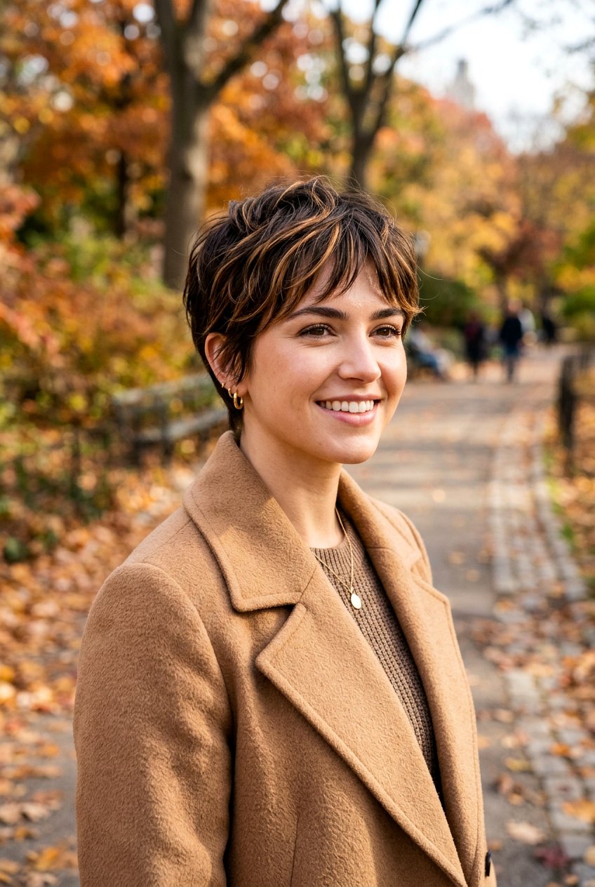 Caramel Ribbon Highlights On Pixie Cut - 20 autumn caramel ribbons hair - 20 autumn caramel ribbons hair