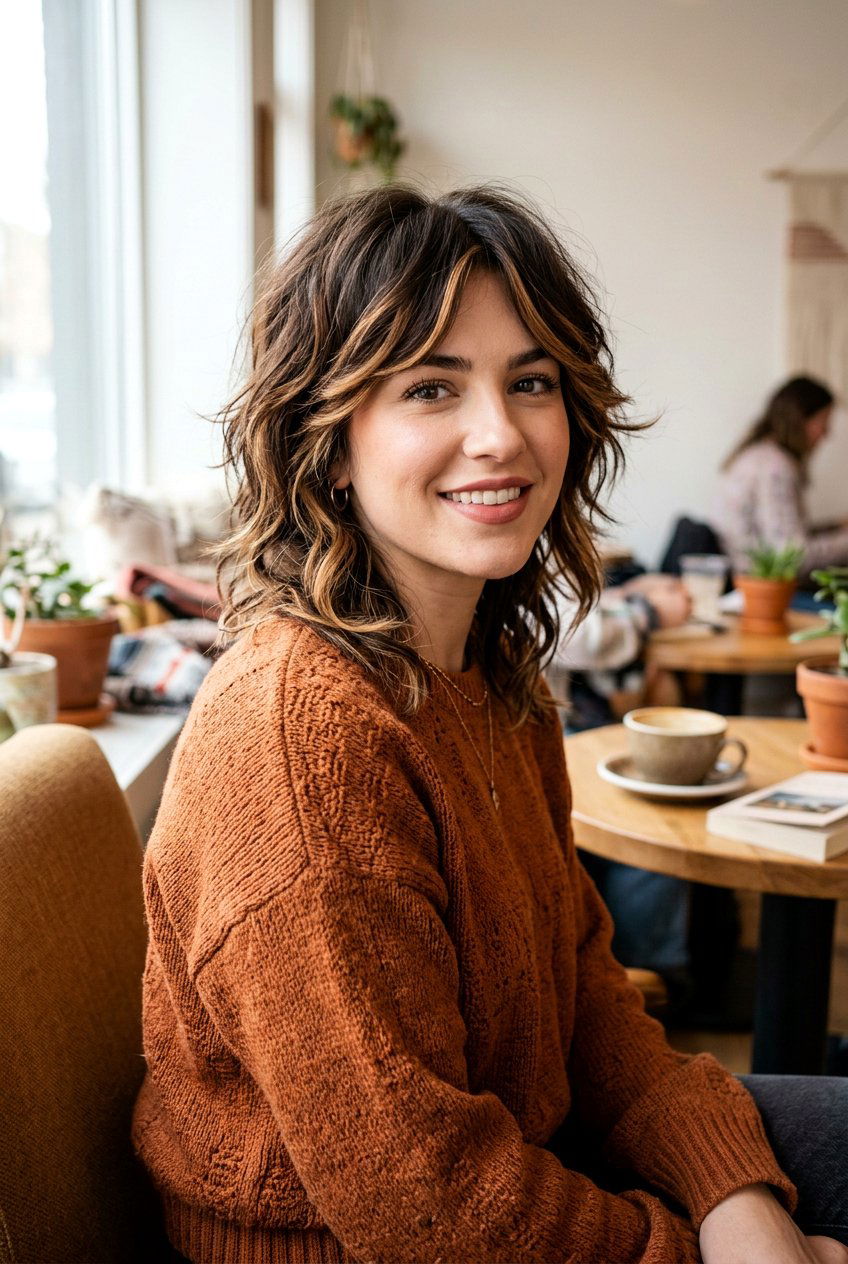 Caramel Ribbon Highlights On Shag - 20 autumn caramel ribbons hair - 20 autumn caramel ribbons hair