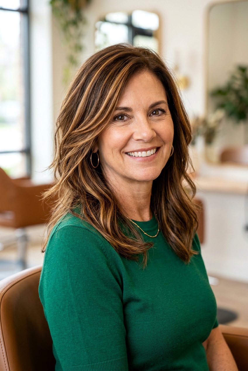 Caramel Ribbon Lowlights - 20 natural brunette refresh for mature women - 20 natural brunette refresh for mature women