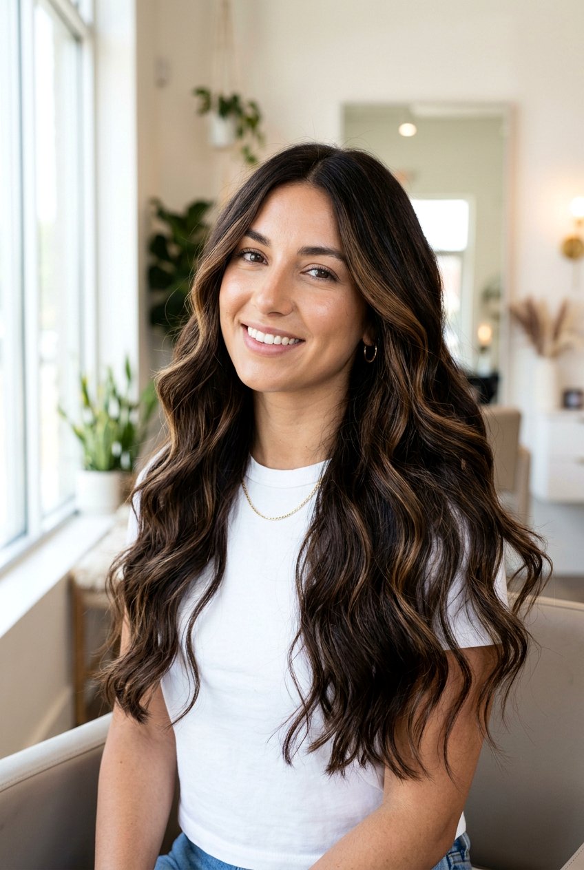 Caramel Ribbons with Dark Brunette Lowlights - 20 dark brunette with caramel ribbons - 20 dark brunette with caramel ribbons