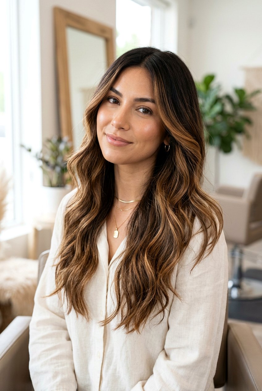 Caramel Root Melt on Dark Brunette Base - 20 dark brunette with caramel ribbons - 20 dark brunette with caramel ribbons