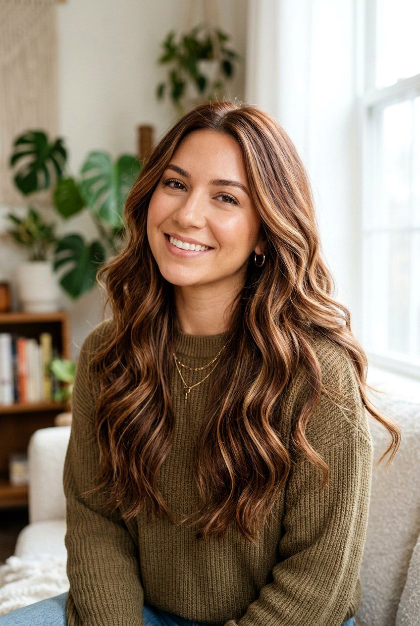 Caramel and Chestnut Brown Highlights Together - 20 warm caramel highlights on brown hair - 20 warm caramel highlights on brown hair