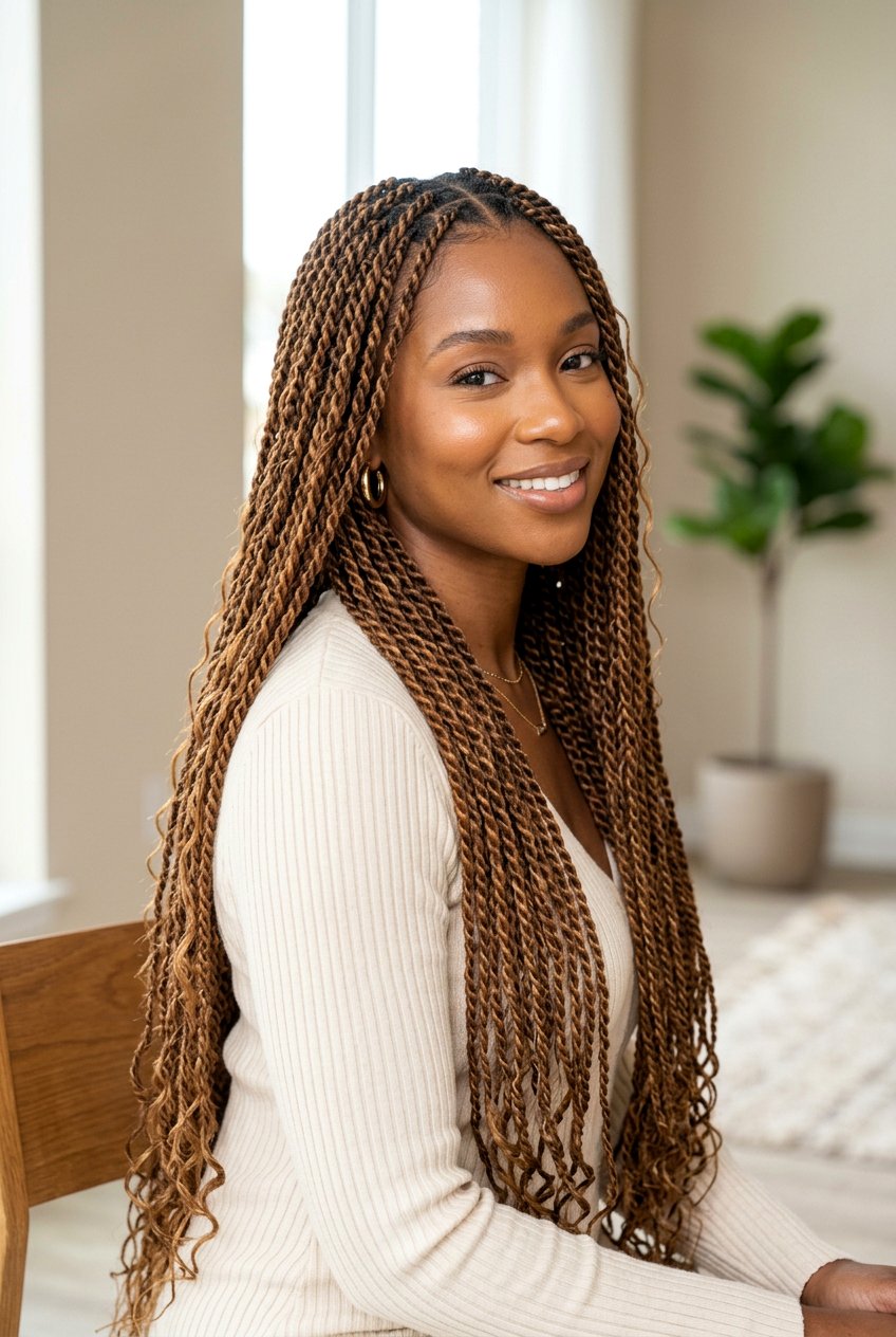 Caramel brown Senegalese twists - 20 senegalese twists hairstyles - 20 senegalese twists hairstyles