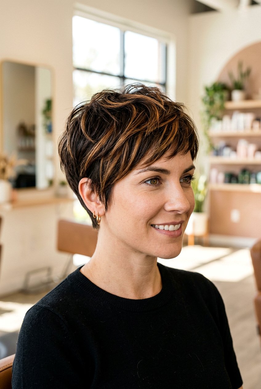 Caramel highlights on dark pixie cut - 20 caramel highlights on dark hair - 20 caramel highlights on dark hair