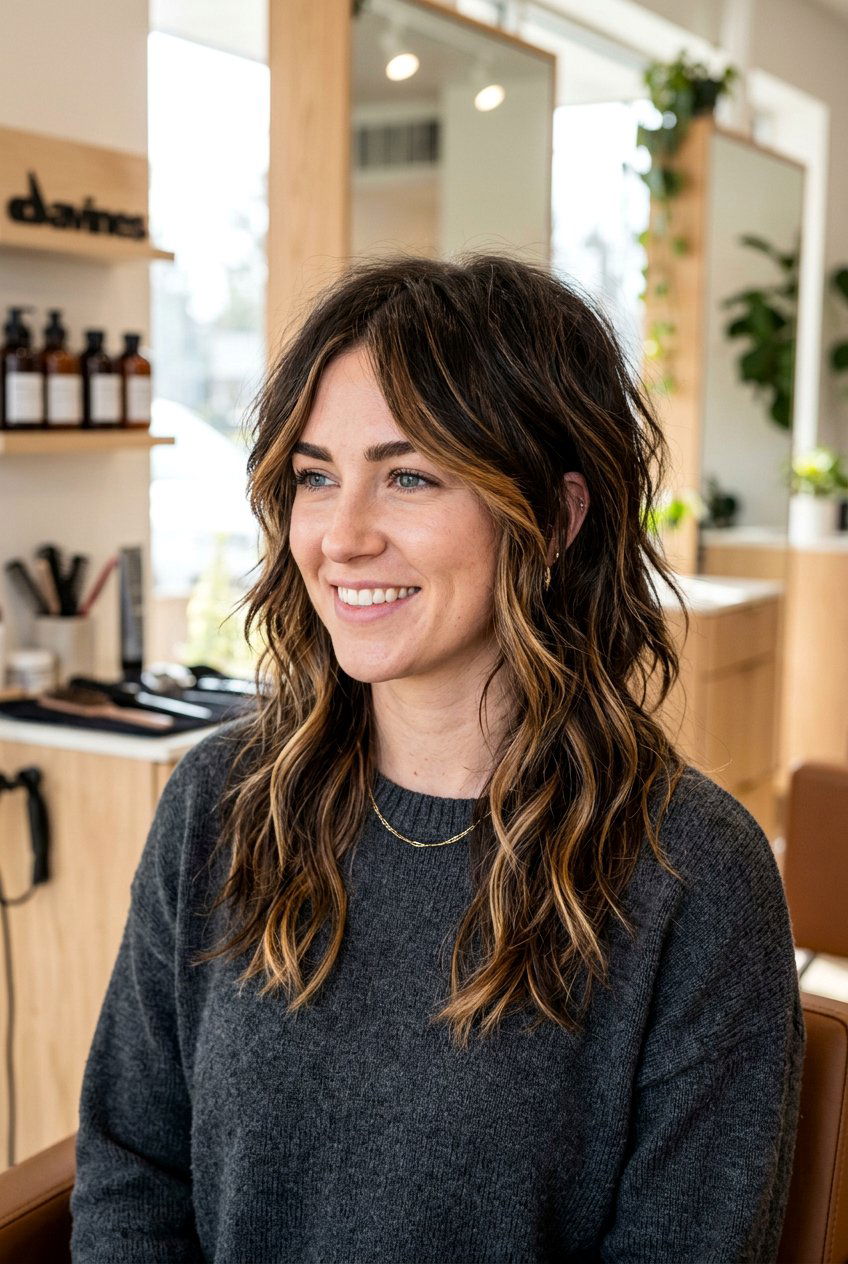 Caramel highlights on dark shaggy haircut - 20 caramel highlights on dark hair - 20 caramel highlights on dark hair